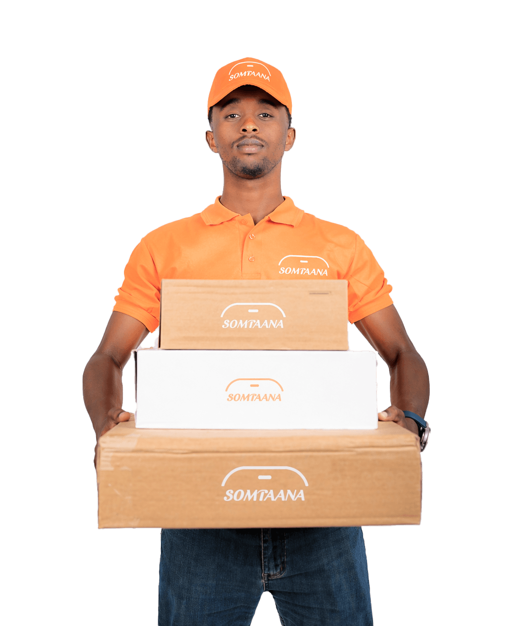 Somtaana delivery driver holding packages